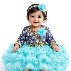 Handmade Beautiful  Dhaka  Floral Dress  Party Wedding with Matching Slippers and headbands