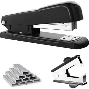 Black Modern Office Stapler, 25-Sheet Capacity, Automatic, with 1000 Staples and Staple Remover