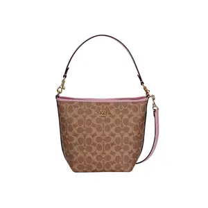 COACH City Bucket 16 Handbag for Women – Adjustable Detachable Strap, Snap Closure, PVC Material, Small Size, Taupe