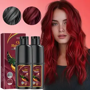 Two piece set of wine red hair dye shampoo, fast formula, effectively covers white hair, contains ginger and Ginseng extracts, safe hair care, fresh without negative reactions