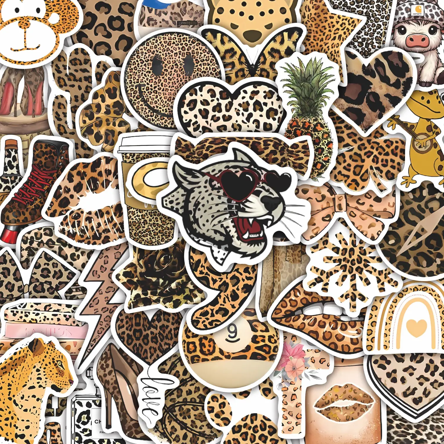 50Pcs Leopard Print Stickers Pack, Waterproof Trendy Animal Print & Fashion Vinyl Decals for Laptop, Water Bottle, Journal & Scrapbook, Fashion Lover Gift, Stickers for Scrapbooking
