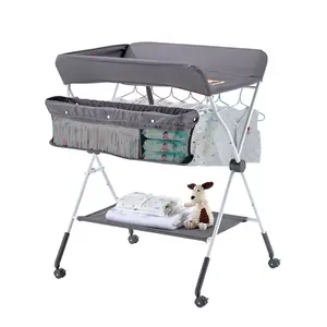 fathersdaygift VEVOR Baby Changing Table, Foldable Diaper Change Station with Side Basket, Adjustable Height Portable Changing Table with Lockable Wheels, Multi-Functional Storage Organizer Nursery, Dark Gray