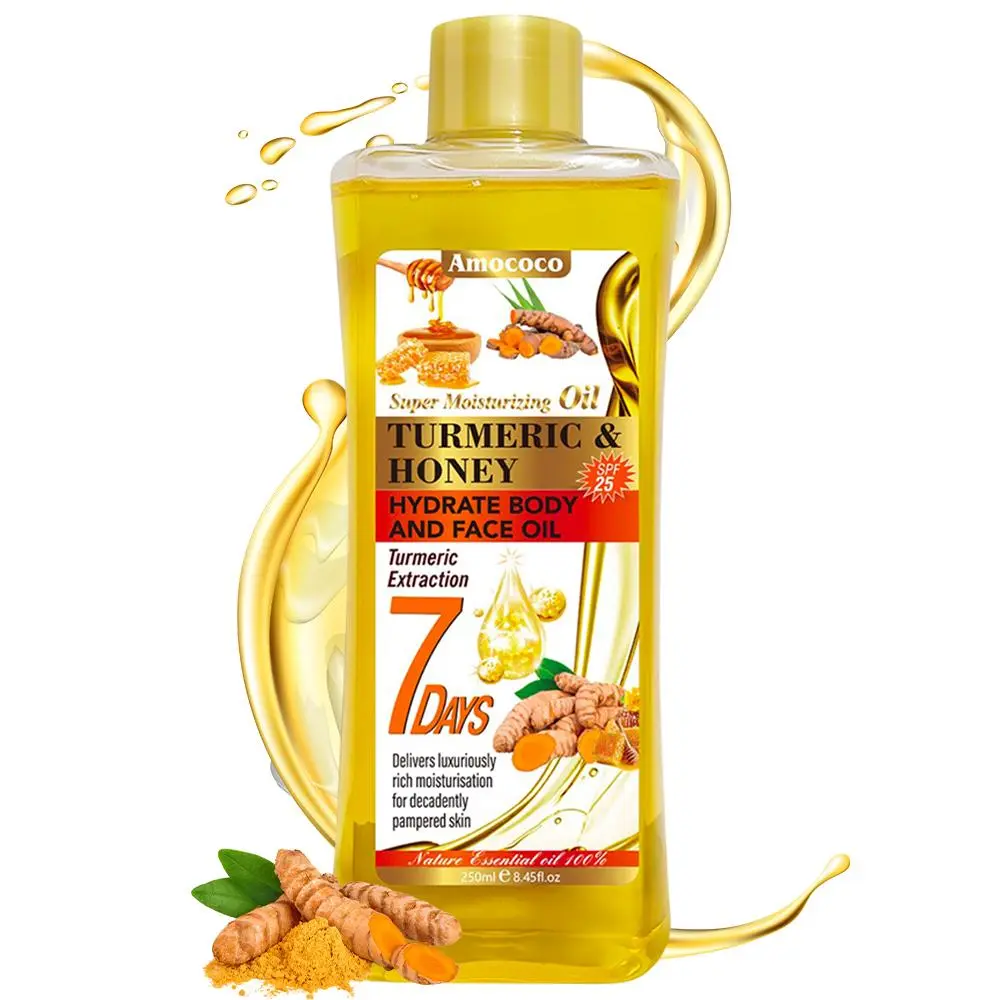 Golden Honey & Turmeric Body Massage Oil (250ml/6.76oz) - Natural Plant Ingredients, Daily Moisturizing, Soothing Gentle Scent, Hydrating, Suitable for All Skin Types, Ideal for Face & Hands, Moisturize