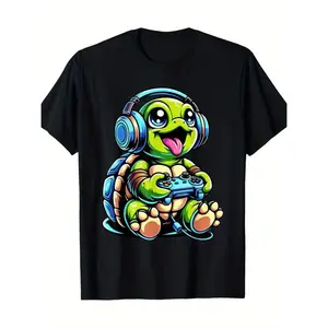 oversized tshirt women PLUS SIZE Funny Turtle Player, Game Turtle, Video Game 220g 100% Cotton T-Shirt, Men'S Graphic Casual T-Shirt