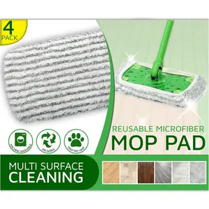 4 Pack Reusable Mop Pad Compatible with Swiffer Sweeper, Wet Dry Refills Heavy Duty Scrubby Microfiber Mop Cover Multi-Surface Cleaning