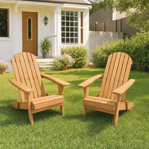 Costoffs Classic Folding Adirondack Chair, Weather-Resistant Solid Wood Lounge Chair for Backyard Fire Pits & Patios, Easy Store & All-Season Comfort