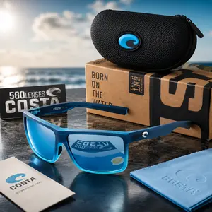 Costa Blue Mirror Polarized Sunglasses – Lightweight Sport Frame for Fishing, Boating, Beach & Driving, Includes Hard Case