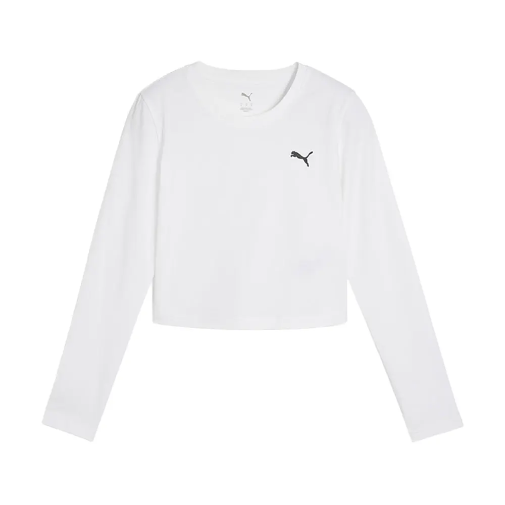 PUMA Womens Wardrobe Essentials Crew Neck Long Sleeve Baby Casual Tops Casual - White