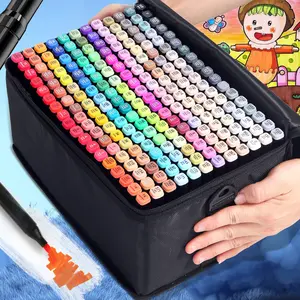 Alcohol Markers Pens Set, Bright Permanent Art Markers for Coloring, Markers For Adults Coloring Book, Wide Chisel and Fine Tip, Dual Tip Design, Equipped with Black Suitcase