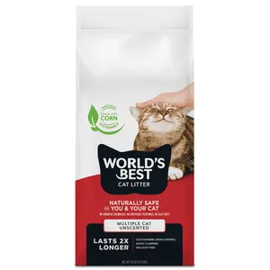 WORLD'S BEST CAT LITTER Multiple Cat Unscented - Natural Ingredients, Quick Clumping, Flushable, 99% Dust Free - Long-Lasting Odor Control & Easy Scooping - 28 lb Bag