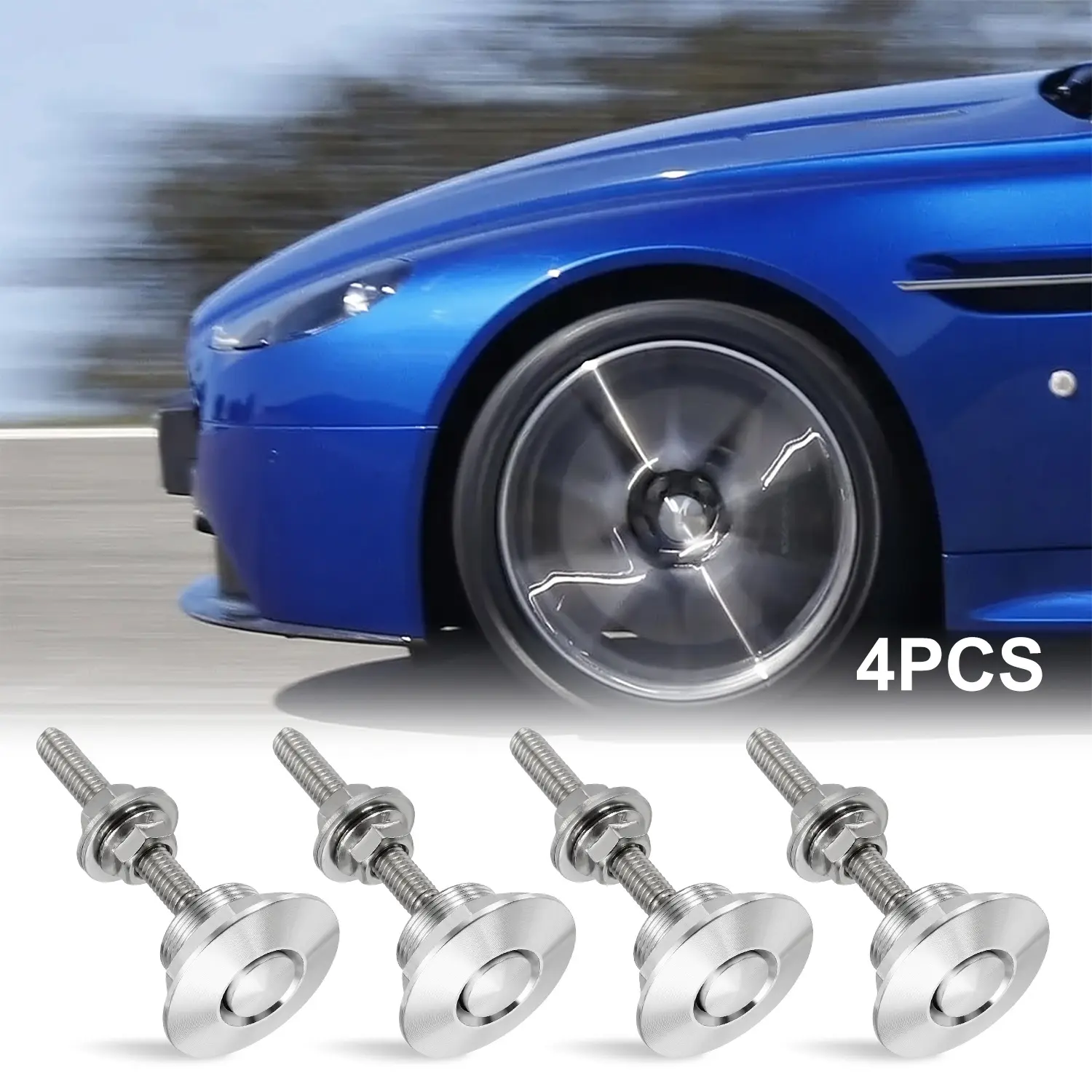 Caurfa Pack of 4 Universal Aluminum Alloy Quick Release Latch Lock Clips - 1.25in/32mm Diameter Push Button Bonnet Kit with Hood Pins, Anti-Rust Protection, Secure Anchor for Auto Maintenance, Most Vehicles, 4Pcs