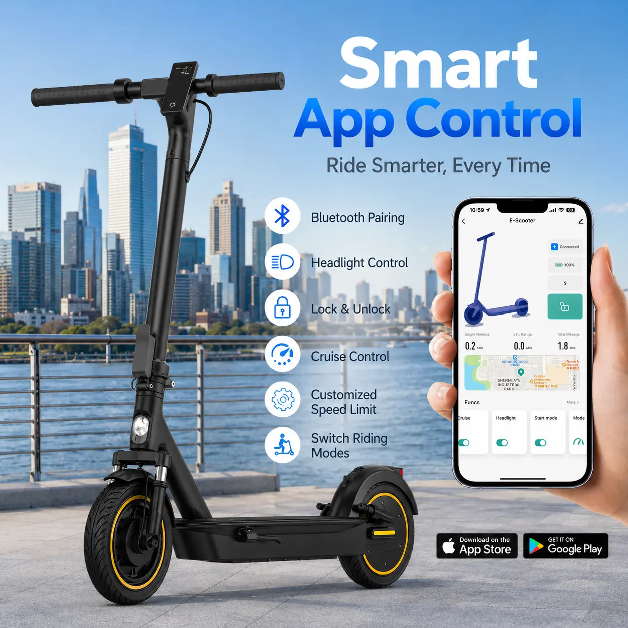 Unisex Adults' 500W Motor Electric Scooter | 21.7MPH Fast Speed, 30° Hill Climb, Large Capacity Battery, APP Lock & Unlock, Cruise Control, Switch Riding Modes, Foldable Design for City Travel, Yes, Default