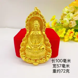 Men's Gold Guanyin Pendant Necklace, Exquisite High-Quality Fashionable Chain & Link Jewelry, Heavy-Width Cuban Chain Statement Accessory, Ideal Gift for Men,summervibes
