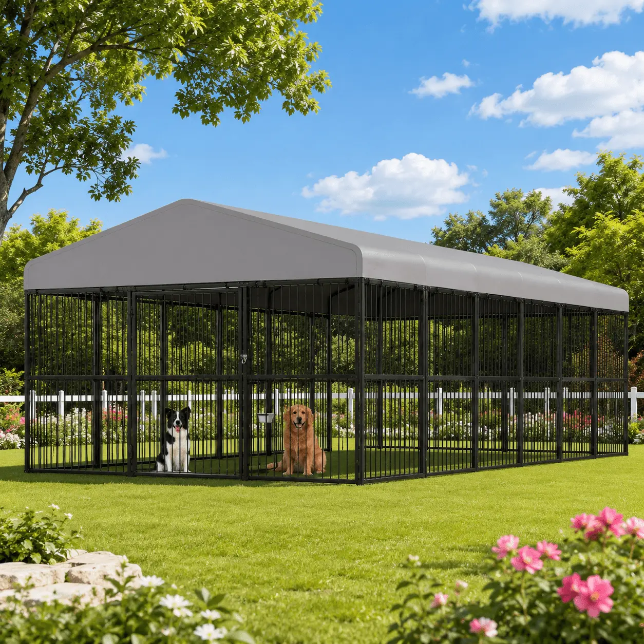 20‘x10‘ Outdoor Dog Kennel, Heavy-Duty Metal Dog Fence with Secure Lock, Large Pet Enclosure for Backyard, Farm & Outdoor Use