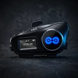 Y6X Motorcycle Bluetooth Headset, Qualcomm 5.1 Chipset, 4-Way 1000m Group Intercom, Smart LCD Display, Music Sharing, CVC Noise Cancelling, IPX6 Waterproof Helmet Speakers with LED Flashlight
