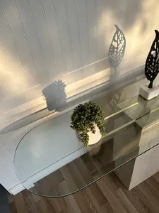 Artedi Travertine Console Table - Italian Design, Durable Material, Glass Top, Brass Pieces