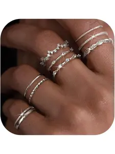9PCS Non Tarnish Gold/Silver Dainty Stacking Rings for Women Fashion Stackable Finger Rings Waterproof Cubic Zirconia Adjustable Rings Set Wedding Thumb Statement Engagement Promise Ring