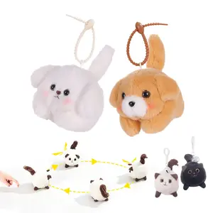 Plush Dog Keychain with Tail Wiggling Sound, Cute Bag Accessory Stress Relief Toy, Pull String Interactive Pet Gift