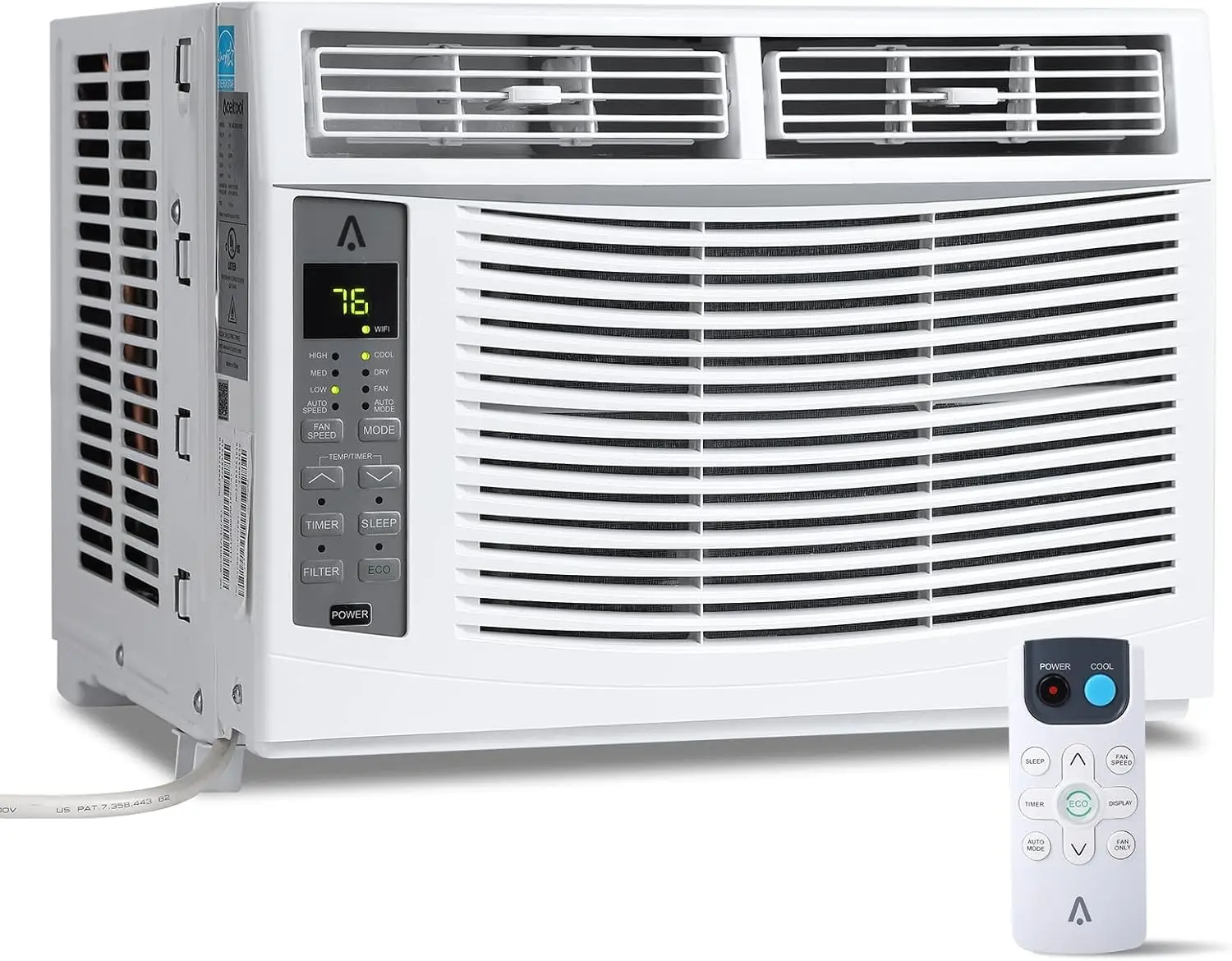 6000 BTU Window AC Unit - 50dB Quiet Energy Saver, 115V, 4 Fan Speeds, Remote Control, Timer, Eco Mode, WiFi Adapter, Easy Installation for 250 Sq Ft Bedrooms