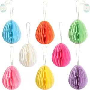 8 count Easter Decorations Eggs  Ornaments Paper Honeycomb Eggs Tree Decorations  Easter Ornaments for Hunt Basket Party Supplies Indoor Outdoor (Solid Color)