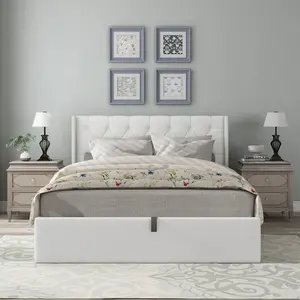 Raania Hydraulic Lift Up Storage Bed with Tufted and Wingback Headboard