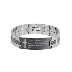 Men's Stainless Steel Cross Bracelet - Inspirational Bible Verse Scripture Jewelry - Religious Strength Gift for Him (Joshua 1:9 / Phil 4:13 / Isaiah 41:10)