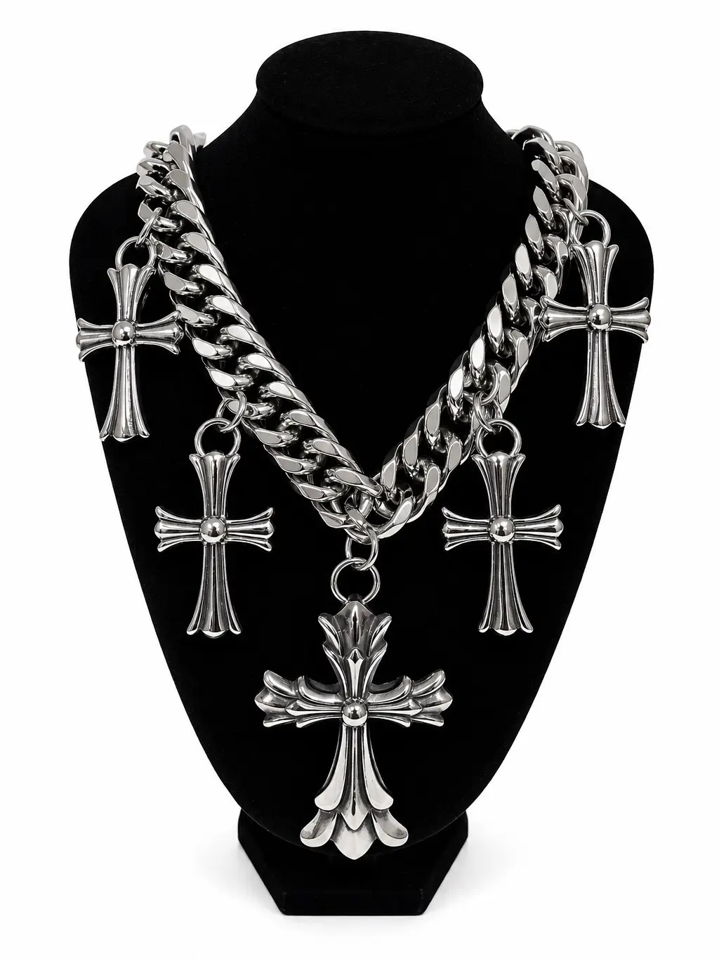 Holy Grail Cross Motif Statement Necklace - Stainless Steel Short Chain Costume Jewelry with Included Pendant