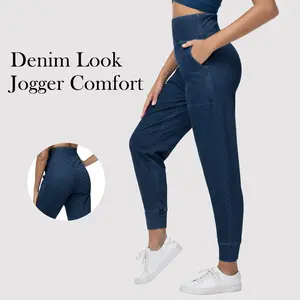 THE GYM PEOPLE Women's High Waisted Denim Joggers Pants Stretchy Tapered Pull On Casual Workout Jeans Jeggings with Pockets