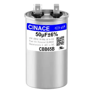 CINACE 50uF 50MFD ±6% CBB65 Dual Run Circular and Start Capacitor For Air Conditioner, AC Motor Run, Fan Start, Condenser Straight Cool, Heat Pump, Condenser Unit, HVAC, Ice Maker 370/450VAC 50/60Hz Size 100*50mm