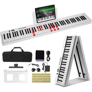 VEVOR, Bluetooth & MIDI, Portable Electronic Digital Foldable Piano with Sustain Pedal Bag Touch Sensitive Headphones, Rechargeable for Beginners Teens Adults, 88 Key White (BX-20)