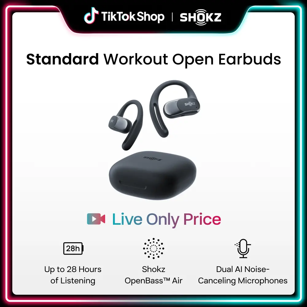 【Live only】SHOKZ OpenFit Air - Open-Ear Headphones, True Wireless Earbuds, Water Resistant, Comfortable, Secure Earhooks for Daily Use