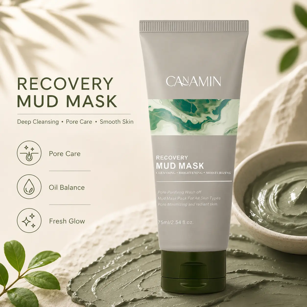Recovery Volcanic Mud Mask – Deep Cleansing & Moisturizing Wash-Off Clay Mask for Pore Care, Oil Balance and Dull-Looking Skin – Creamy Face Mask for Oily, Combination and Dry Skin, 75ml