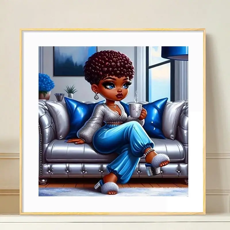 Women Portrait Sofa Diamond Painting Without Frame,Full Round Drill Mosaic Diamond For Art With Tools Room Wall Decoration Diamond Painting Kit