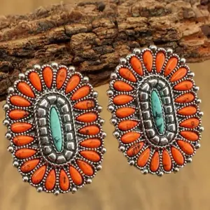 Ear Women Western Turquoise Blue Stone Earrings Western Style Jewelry