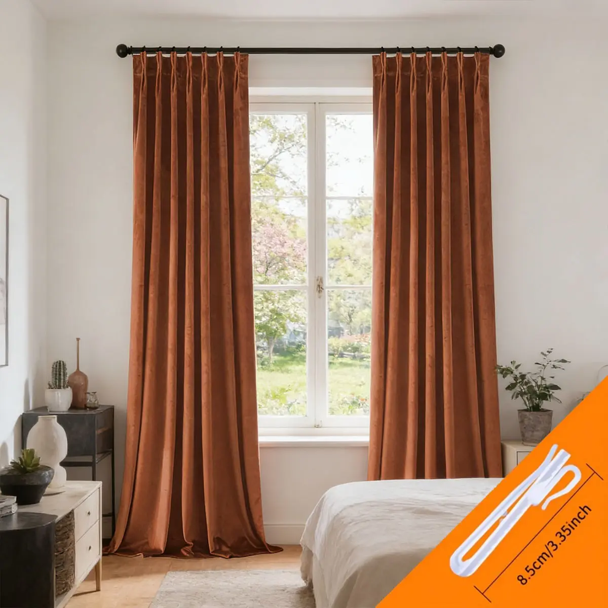 2 Pcs Rust Velvet Blackout Curtains, High-End Pleated Soundproof Window Drapes, Home Decoration Curtain, Living Room Warm Earthy Style Bedroom Insulated Curtains, Curtain Panels