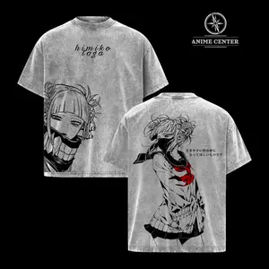 Himiko Toga Cute Villain T-Shirt - My Hero Academia Vintage Oversized Washed Tee, Double Printed Heavyweight Cotton Anime Graphic Top, Playful Yandere Smile Design, Casual Streetwear for Women & Girls, Gift for MHA Female Fans