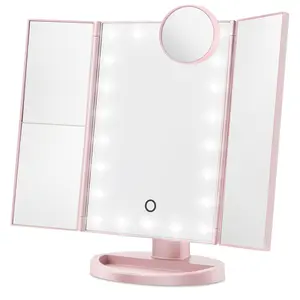 Foldable LED Mirror with Light for Vanities, Dimmable Lighted Mirror, USB Rechargeable Touch Mirror Light with Magnification, Portable Makeup Table Mirror, Unique Wedding Decorations, Stocking Fillers Gift