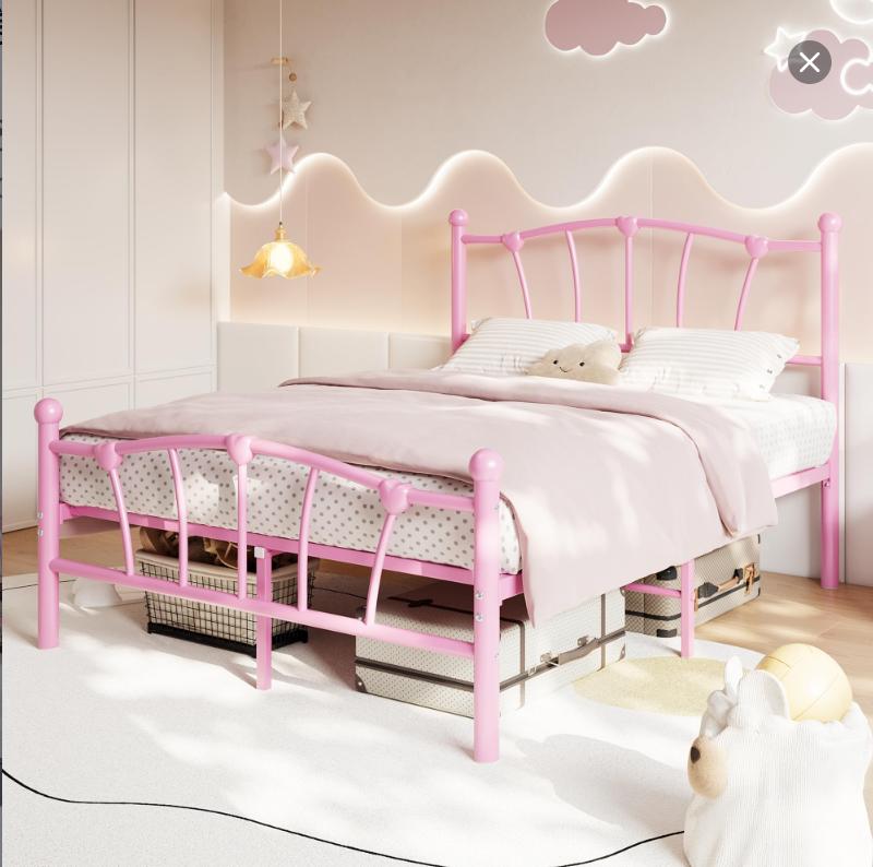 SA-Garvee Metal Bed Frame with Heart-Shaped Decorative Headboard and Footboard, Heavy Duty Metal Slat Support, Mattress Foundation/Under Bed Storage/No Box Spring Needed/Easy Assembly, Available in Twin, Twin XL, and Full Sizes, Multiple Colors