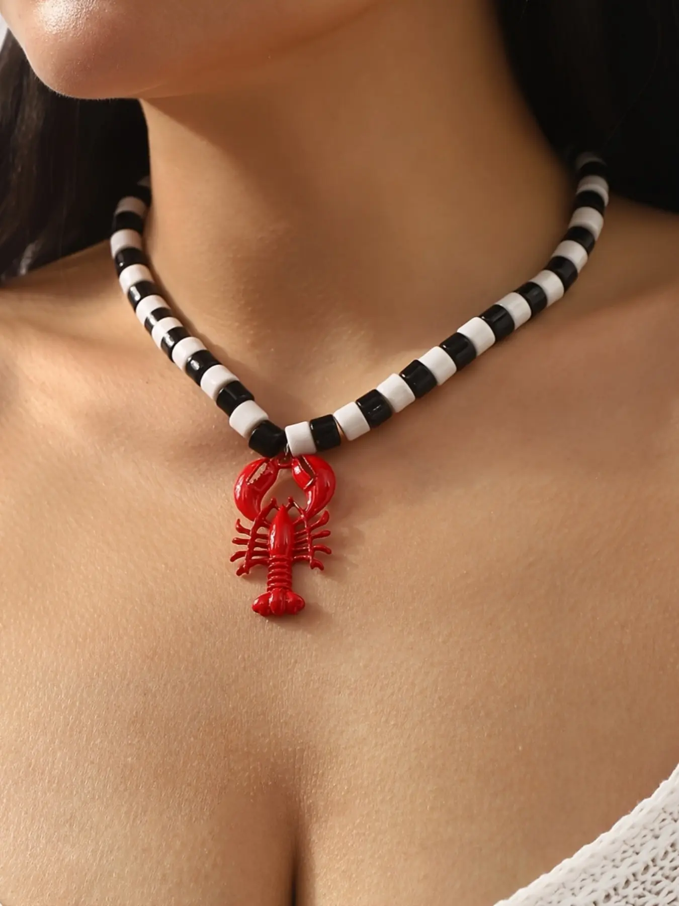 Fashion Cute Beaded Beach Vacation Style Oil-Drop Lobster Clasp Pendant Necklace Choker Chain Dainty Choker Necklaces