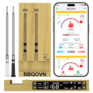 BBQOVN Wireless Meat Thermometer – Dual Probes, 10X Enhanced Sub-1G Signal, 7 NIST-Certified Sensors, APP&Magnetic Smart Digital Base for BBQ, Grill, Smoker & Oven, Ideal for Home Cooking and Holiday Gifts