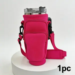 Adjustable Multi-Pocket Water Bottle Storage Bag with Phone Pocket, Fits Stanley 40/30 Oz Insulated Cups, Adjustable Shoulder Strap, Straw Holder