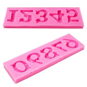 Silicone Number 0-9 3D Embossed Fondant Chocolate Mold with Stick Hole, DIY Baking Mold for Birthday Cake Decorating
