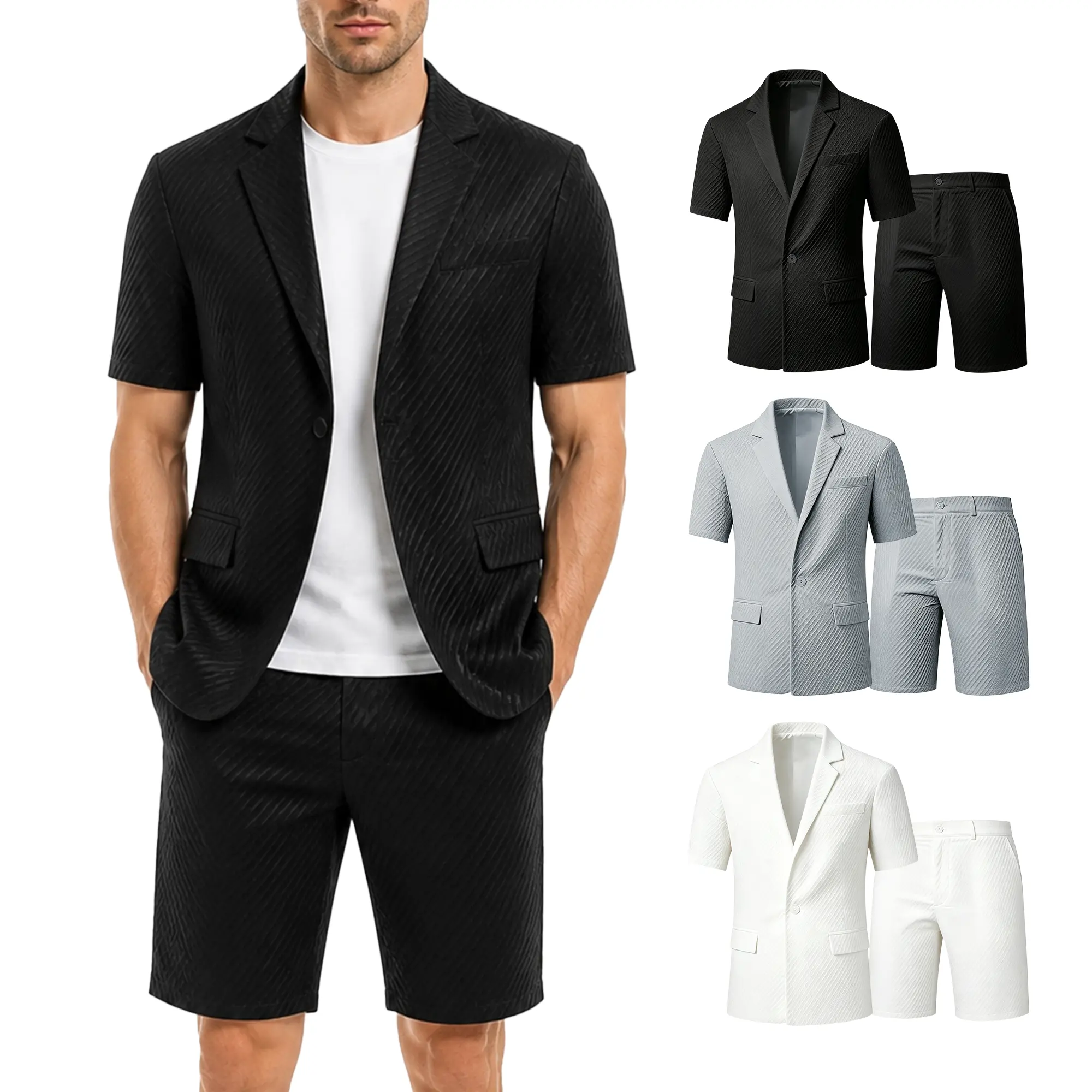 Men’s 2 Piece Summer Suit Set – Short Sleeve Blazer and Tailored Shorts, Slim Fit Casual Outfit for Vacation, Beach Wedding & Resort Wear