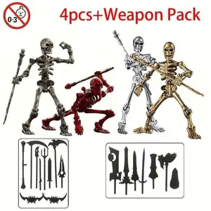 4-Piece Joint-Movable Skeleton Model Set, Multi-Joint Poseable Doll Models, DIY Craft Display Collection, Perfect for Collectors