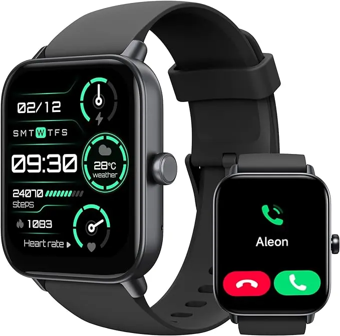 TOOBUR Smartwatch With Answer/Make Calls,Voice Assistant,1.8 inches Touch Screen Fitness Tracker Watch,Pedometer,IP68 Waterproof,Wearable Device Smart Watch Compatible IOS & Android