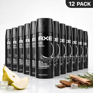 AXE Black Deodorant Body Spray 12 Pack Bundle (5oz / 150ml) - Frozen Pear & Cedarwood 48-Hour Fragrance
