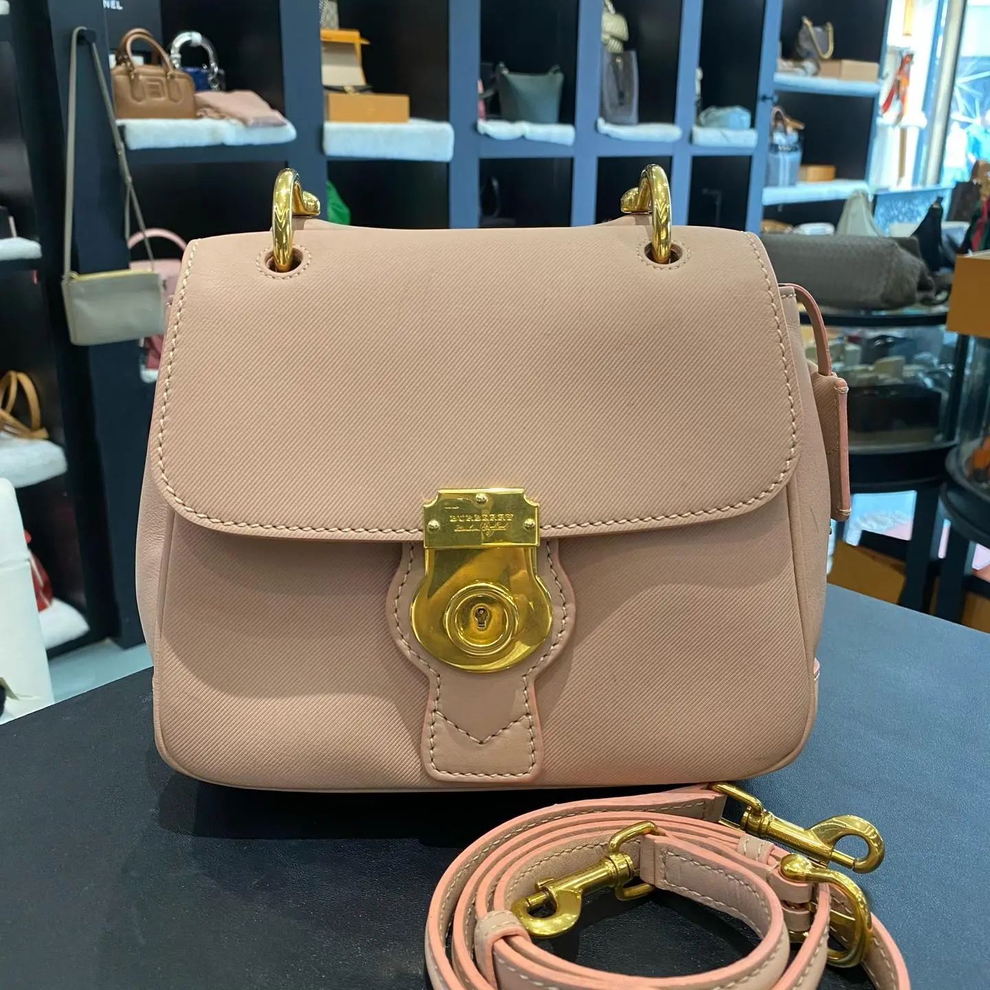 Pre-owned Burberry DK88 Mini Top Handle Mini Bag, Blush Pink Textured Leather, Style XH221