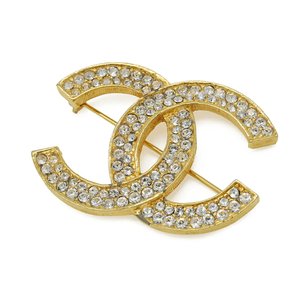 Pre-owned CHANEL Gold-plated Small Leather Goods Coco Mark Rhinestone Brooch