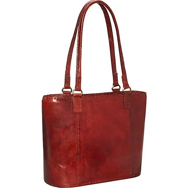 Women's Rustic Genuine Leather Tote Bag with Contrast Stitching - Large Classic Top Handle Shoulder Bag with Zipper & Interior Pocket, Bags For Everyday