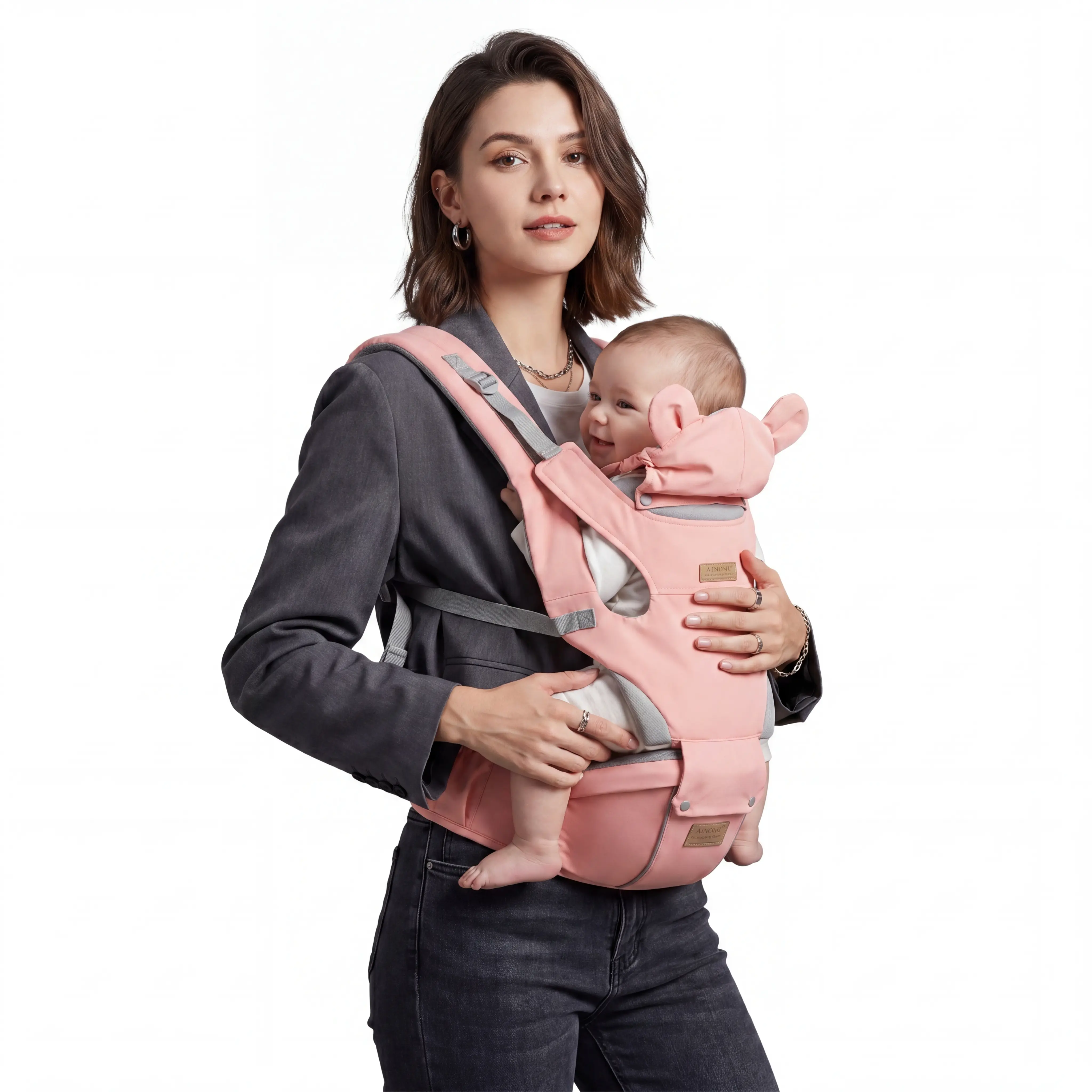 My arms used to ache carrying my baby everywhere! This bear ear ergonomic baby carrier hip seat lets me free my hands safely, supports baby’s hips & spine, great for shopping & walks